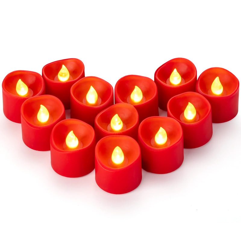 [Australia - AusPower] - Yakpo 12 Pack Flameless Red Tea Light Battery Operated, Flickering LED Red Votive Candles Outdoor Flicker Electric Fake Tealight Candles Bulk for Christmas Halloween Wedding Romantic Party Decorations 
