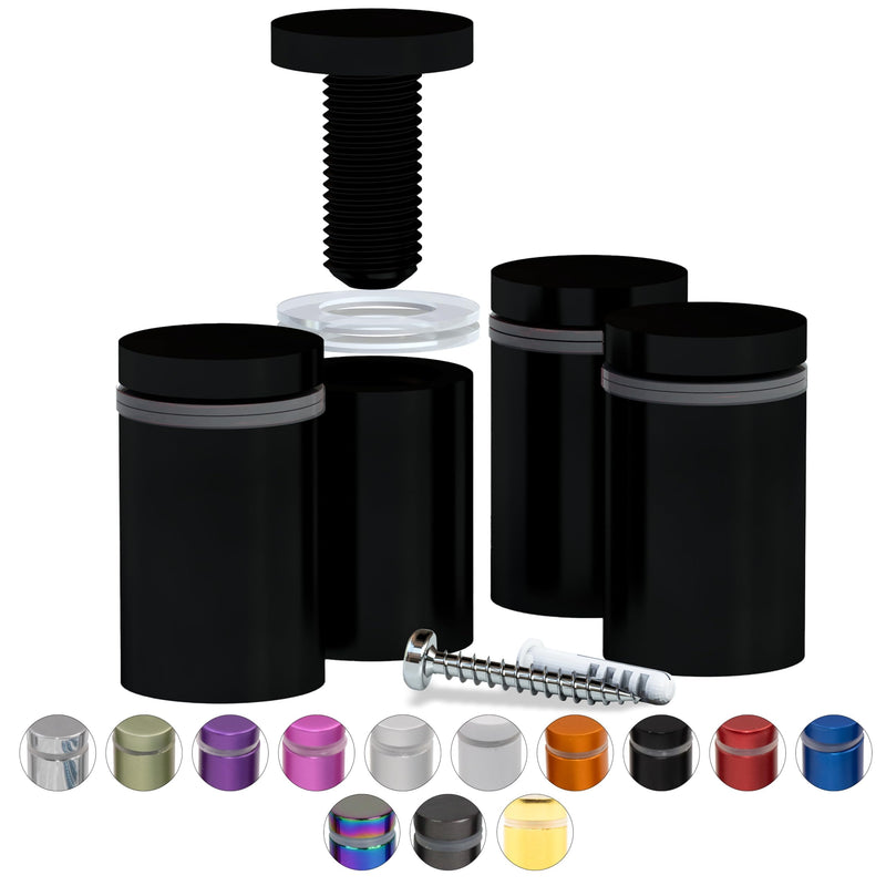 [Australia - AusPower] - 4 Pcs Stainless Steel Standoff Screws (Black) - ½” x 1” Screws for Acrylic, Wood, and Glass Signage - Sign Standoffs Wall Mount for Frames, Advertisements, and Displays Black 