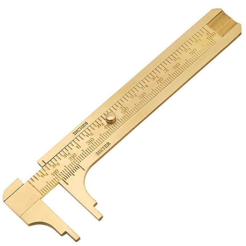 [Australia - AusPower] - Brass Pocket Caliper with Double Scale Sliding Gauge Bead Measuring Tool Millimeter Gauge Mini Brass Vernier Caliper Brass Ruler, Gold Ruler for Measuring Jewelry(100mm) 1 Pack 