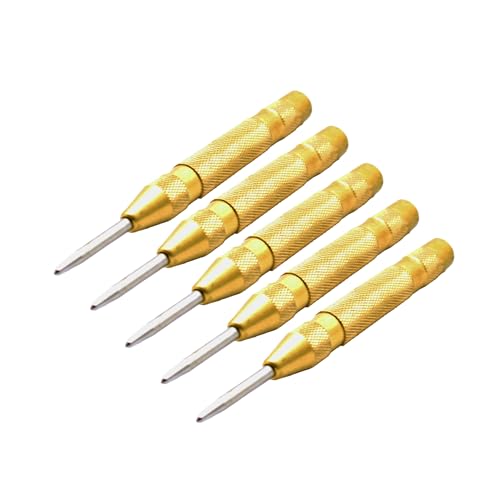 TMAX 5-inch premium steel spring-loaded automatic center punch marker, 5-piece set with center hole punches