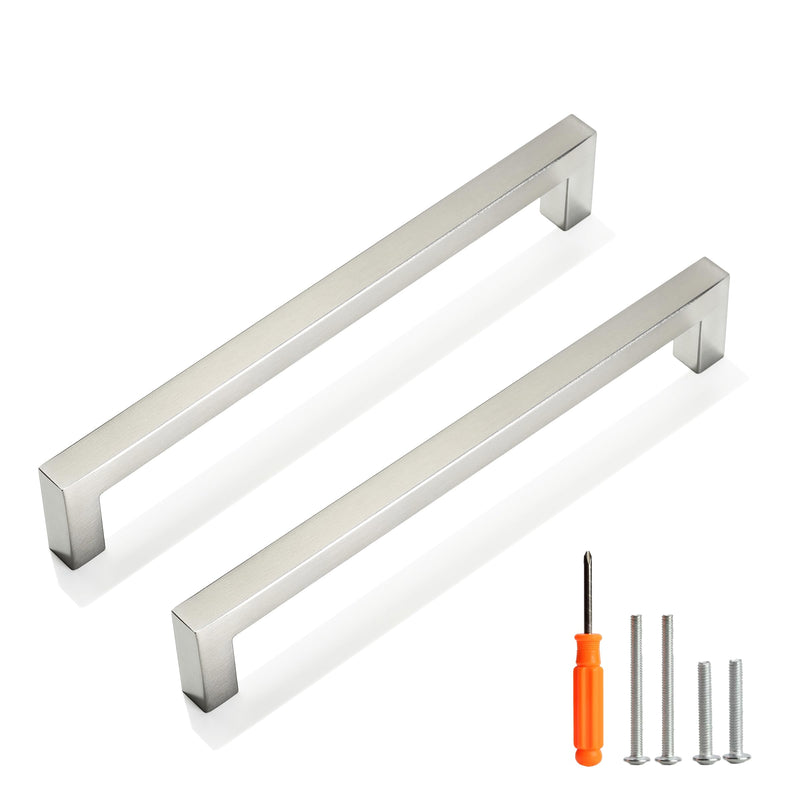 Cabinet Pulls Brushed Nickel Cabinet Handles Square Drawer Pulls, 10 Pack 7-1/2 Inch Stainless Steel Kitchen Door Cupboard Cabinet Handles, Cabinet Hardware Drawer Handles, 192mm Hole Centers 7-1/2 inch Hole Centers (192 mm)