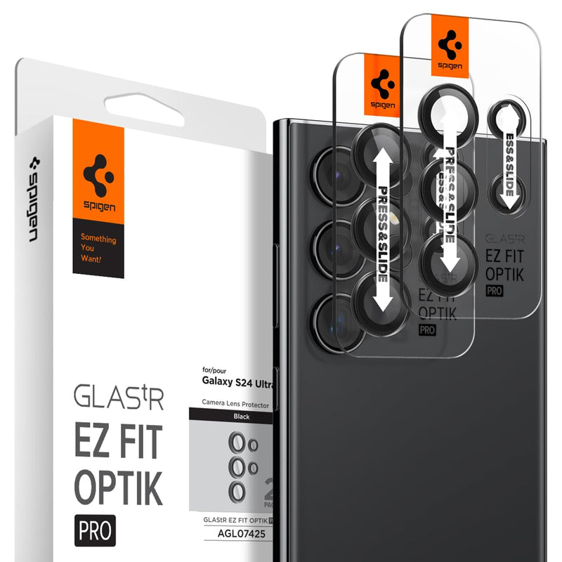 [Australia - AusPower] - Spigen Camera Lens Screen Protector [GlasTR EZ Fit Optik Pro] Designed for Galaxy S24 Ultra [Case Friendly] - Titanium Black [2 Pack] 