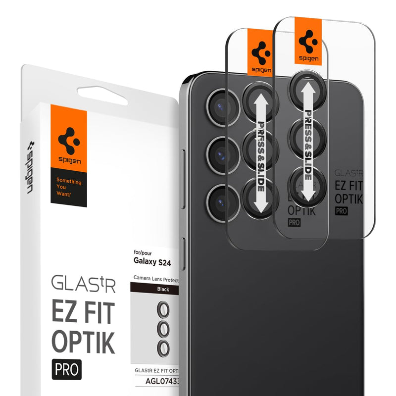 [Australia - AusPower] - Spigen Camera Lens Screen Protector [GlasTR EZ Fit Optik Pro] Designed for Galaxy S24 [Case Friendly] - Black [2 Pack] 