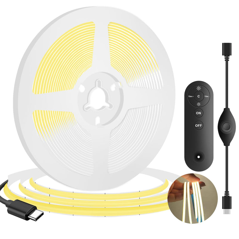 [Australia - AusPower] - MDeeã€‘Type C Powered 5mm 5V COB LED Strip Tape Dimmable Flexible Light with 320 LEDs/m, Ideal for TV, Bedroom, Kitchen Cabinet, Closet, Cuttable and Shapeable White 6.56ft/2m (6000K) 6000K TypeC5V-Control-6.56ft/2m 