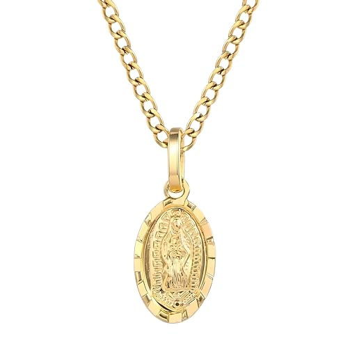 18K Yellow Gold virgen de guadalupe necklace Religious Jewelry Our Lady Virgin Mary Pendant Necklaces for Charms Women Men Accessories Chains Vintage Colar Medalla De la Virgen Virgencita GP430