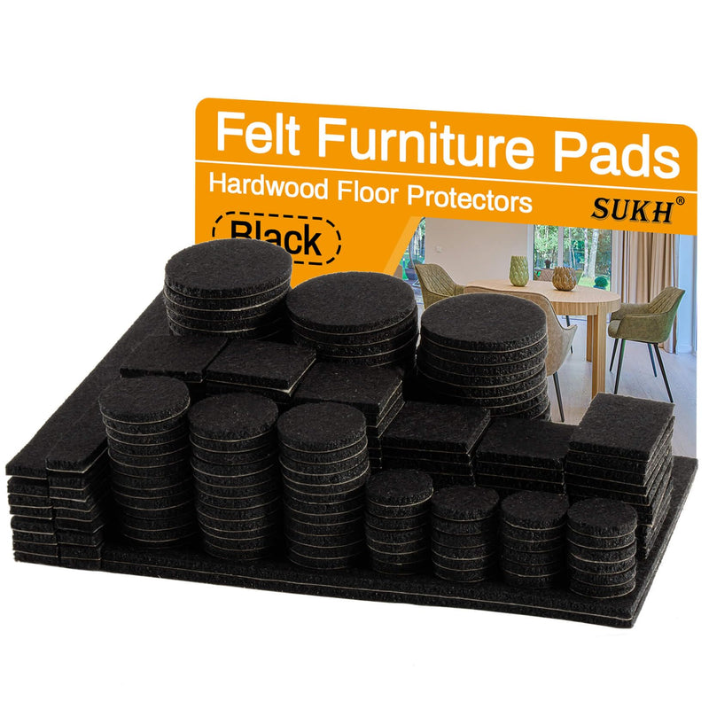 [Australia - AusPower] - MAQIHAN Chair Leg Floor Protectors - Felt Furniture Pads Hardwood Floor Protectors Small Black Felt Pads Furniture Chair Protectors Furniture Feet Pads Table Leg Pads 182PCS Seven Sizes Square 