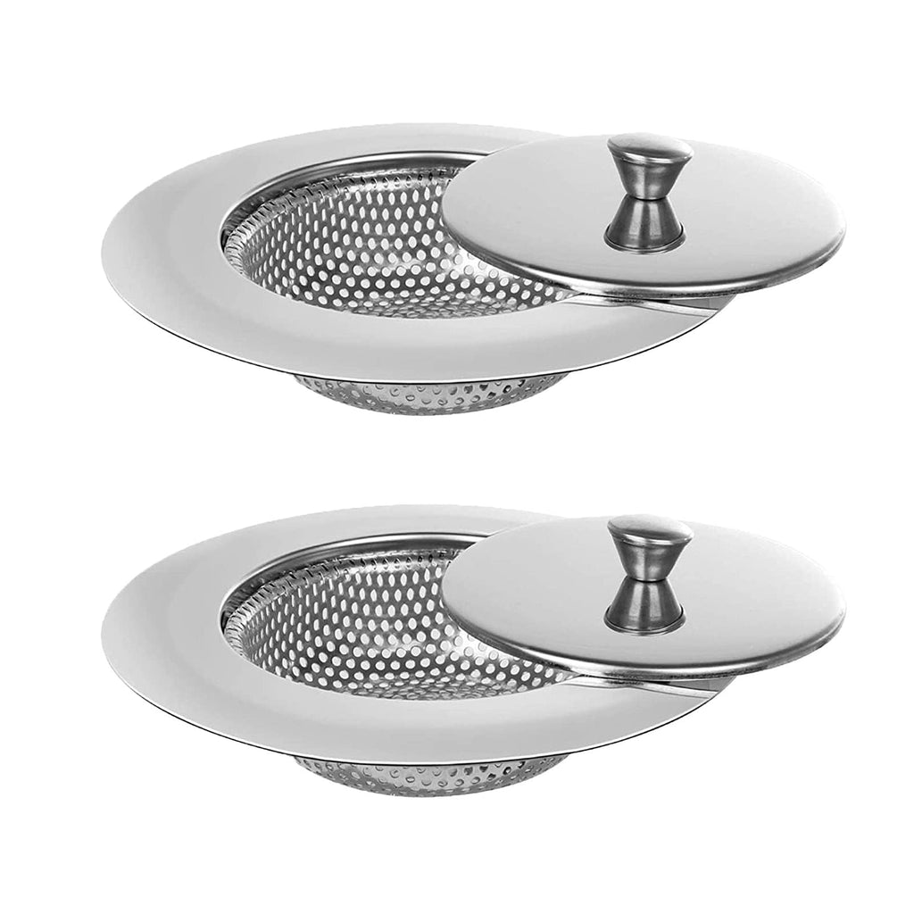 [Australia - AusPower] - Kitchen Sink Strainer, Large Diameter Stainless Steel Sink Drain Plug Filter with Lid, Suitable for Bathrooms Basket Catcher Cover Home Housewarming Gifts (2PCS) 
