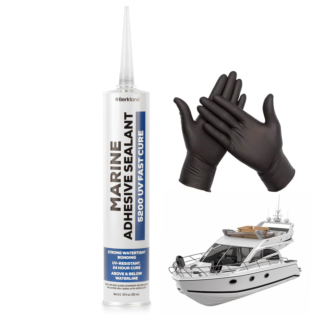 10 oz Marine Adhesive Sealant 5200 Fast Cure (White) - Permanent, Watertight Bonding and Sealing - UV Resistant, above & below Waterline - Compare to 05203 and 06520 FC M - by Berkland