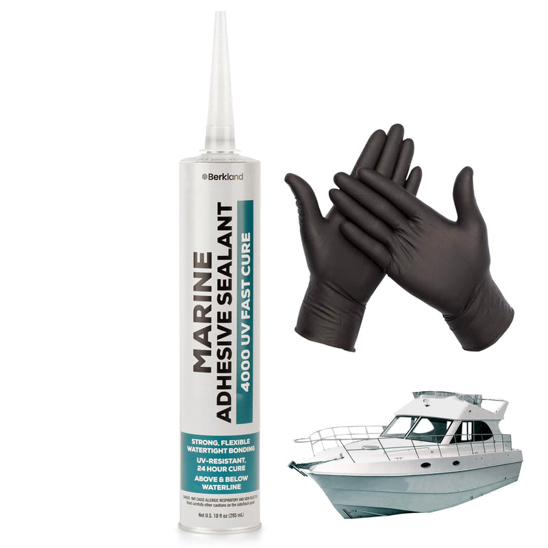 10oz Marine Adhesive Sealant 4000/4200 Fast Cure UV (White) - Semi-Permanent, Flexible Bonding and Sealing - UV Resistant, Above & Below Waterline - Compare to 06560 and 05260 FC M - by Berkland