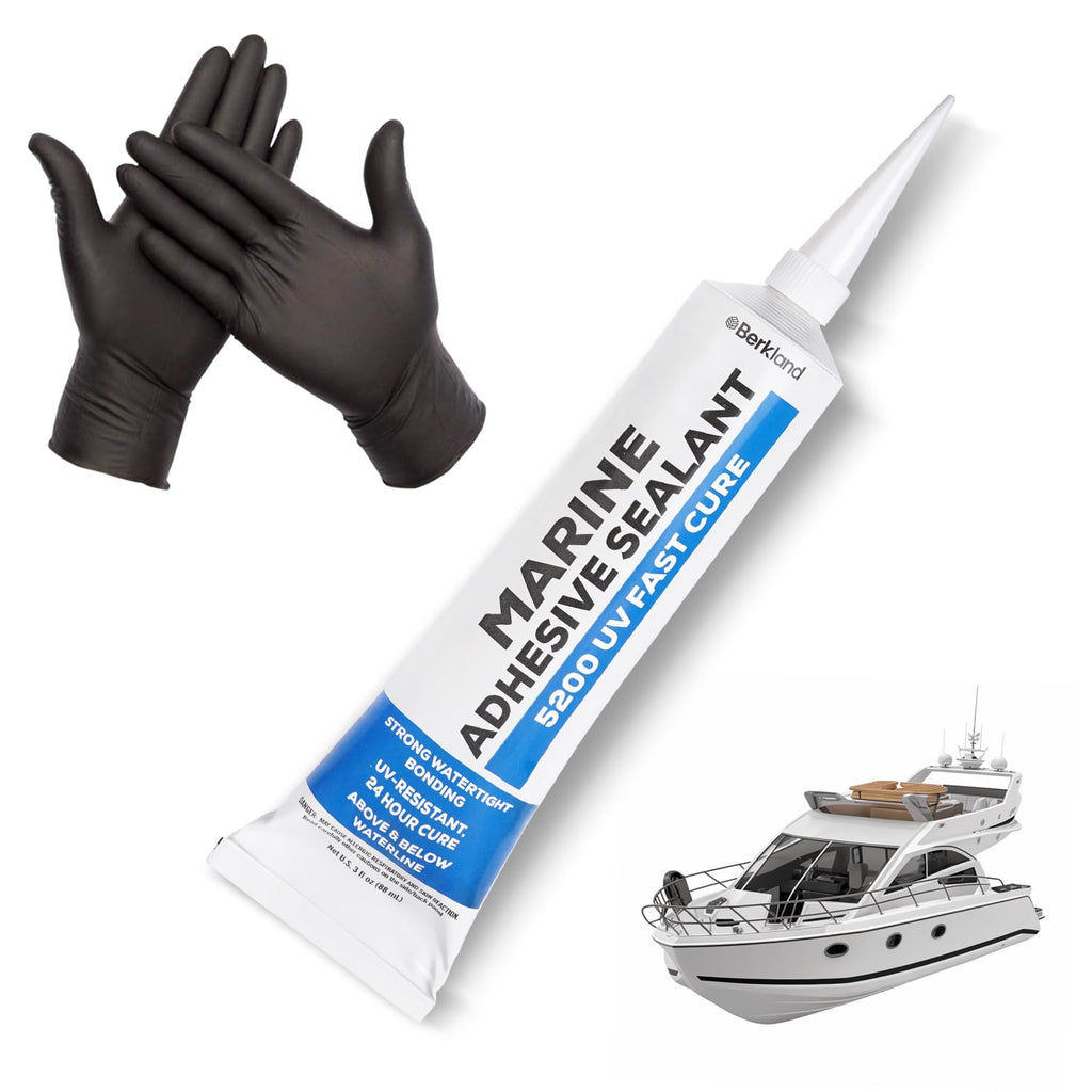 3 oz Marine Adhesive Sealant 5200 Fast Cure (White) - Permanent, Watertight Bonding and Sealing - UV Resistant, above & below Waterline - Compare to 05203 and 06520 FC M - by Berkland