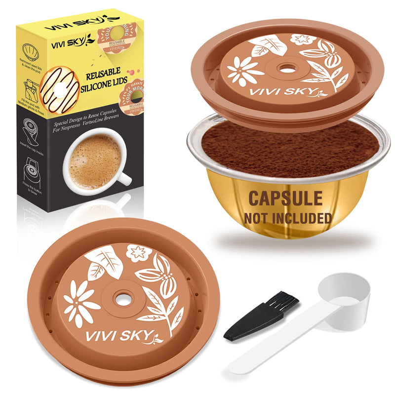 [Australia - AusPower] - VIVI SKY Reusable Coffee Capsule Lids Work with N*espresso Pods Vertuo,Food Grade Silicon Caps Used for Every Sizes of Reusable Vertuo Pod Refillable Vertuo Capsule (Silicon Vertuo Lids- 2PCS) Silicon Vertuo Lids- 2PCS 
