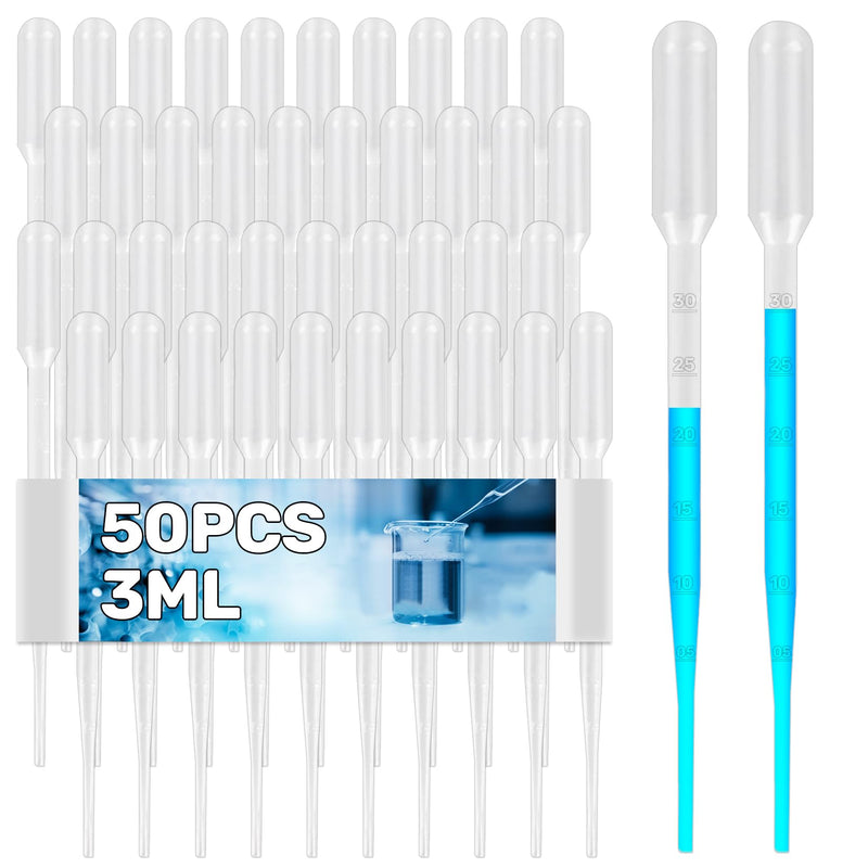 [Australia - AusPower] - Disposable Pipettes Dropper 50pcs - 3ml Plastic Pipettes Droppers Pippettes Pippets Water Dropper Mini Transfer Pipettes Droppers for Ersessential Oils Pipets Small Measuring Liquid Dropper 