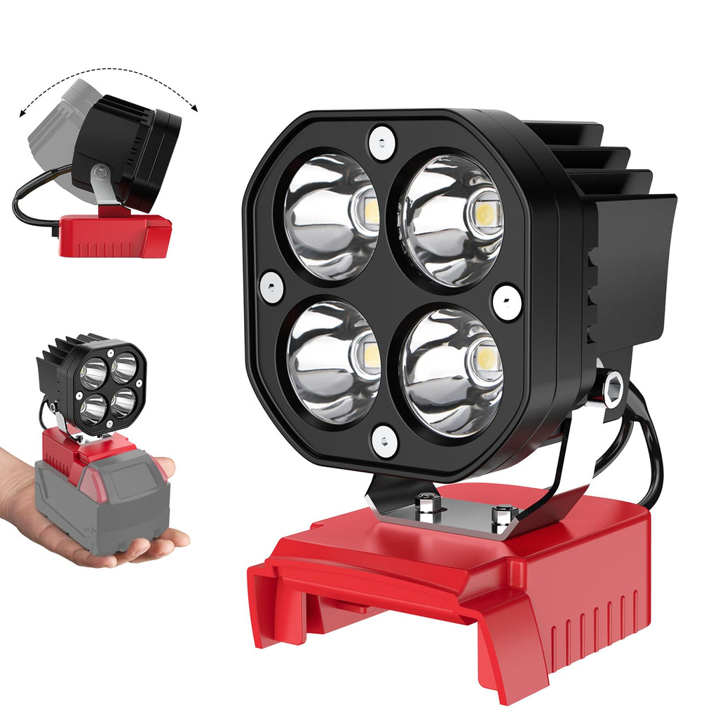 [Australia - AusPower] - LED Work Light for Milwaukee M18 18V Battery, 40W 6000LM Flashlight, LED Flood Light, 18V Battery Cordless Work Light 120Â°Adjustable with Low Voltage Protection for Outdoors and Job Site Lighting for Milwaukee M18 Battery 