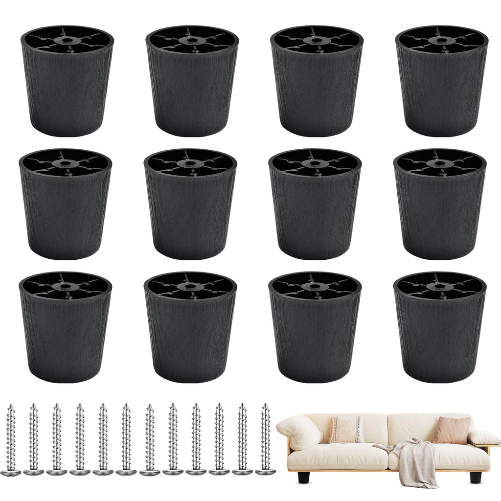 [Australia - AusPower] - Supkiir 12 Pack 2 inch Plastic Furniture Legs, Round Tapered Black Couch Legs, Screw-in Sofa Legs Replacement Legs with M5 Screws for Furniture Couch Table Sofa Cabinet 