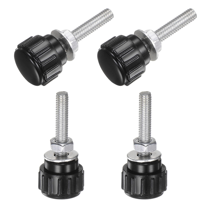 [Australia - AusPower] - uxcell 4 Sets Knurled Knobs Thumb Screws with Nuts Washers, Metric M4 x 20mm Male Thread 14mm Plastic Head, Zinc Plated Carbon Steel Stud Hand Knobs Clamping Thumbscrews Handles, Black M4 x 20mmx 14mm 