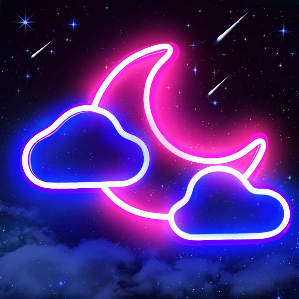 [Australia - AusPower] - Moon Cloud Neon Sign, Blue/Pink Led Neon Light Sign for Wall Decor, USB Powered Neon Signs for Kids Room, Bedroom, Girls, Wedding, Party, Bar, Christmas Night Light (Moon Cloud) Moon Cloud 