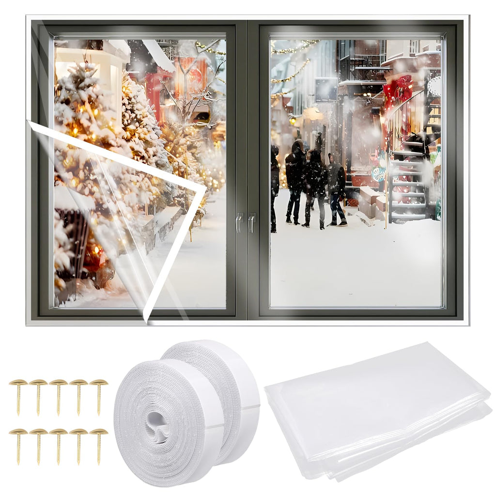 [Australia - AusPower] - Window Insulation Kit 63x47 inch, with Tape and Bubble Nails, Winter Shutter Cover Cuttable Wrap Transparent Film for Most Windows, Reusable Insulation Window Shrink Film for Cold Weather 
