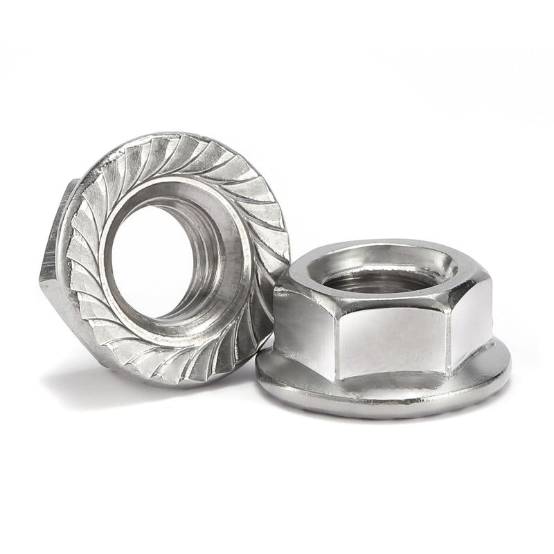 M10 x 1.5mm Serrated Flange Hex Lock Nuts 100Pcs 304 Stainless Steel 18-8, Full Thread, Hex Drive, Bright Finish by SG TZH M10 Silver 100