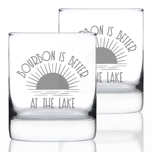 Bourbon Is Better At the Lake Rocks Glass Engraved - 10.25 oz - Set of 2