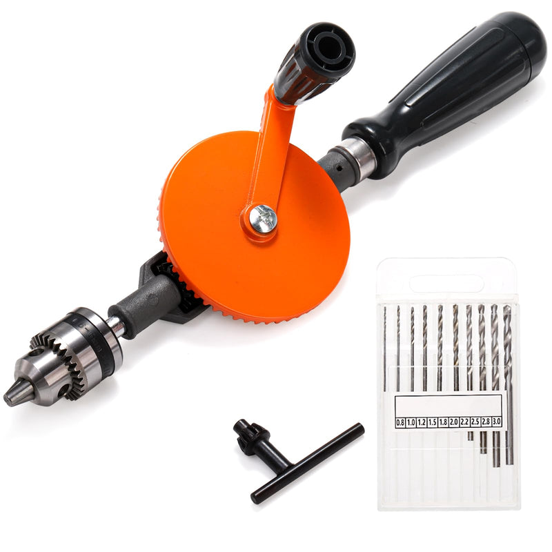 [Australia - AusPower] - Cididu Manual Hand Drill 1/4-Inch Capacity, Speedy Hand Drill Set with 10 Pcs Drill Bits, Small Handheld Drill with Precision Drill Chucks for Wood, Plastic, Model Making and DIY Drilling 