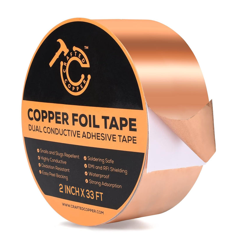 Conductive Pure Copper Tape (2INCH*33FT) Double Sided Adhesive Copper Foil Tape for Stained Glass, Guitars, EMI Shielding, Electric Connections, Repairs, Grounding, Craft 2INCH*33FT 1