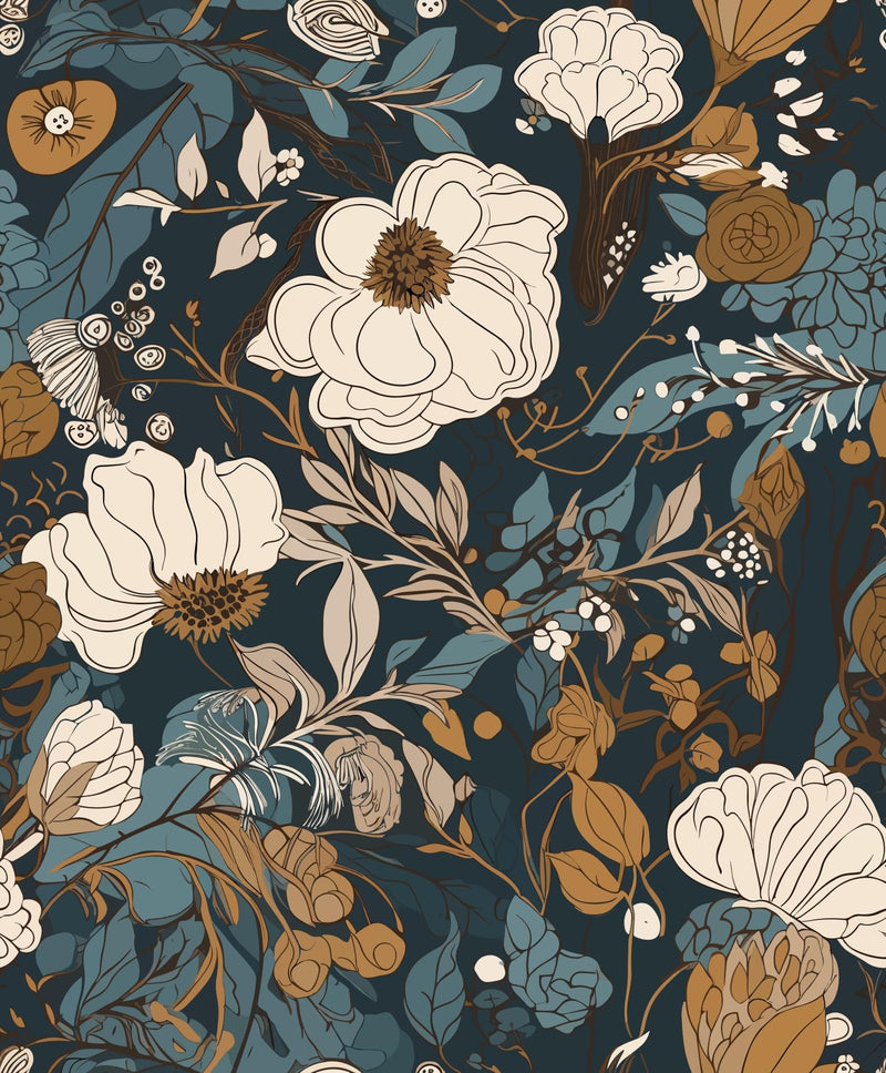 [Australia - AusPower] - MAGAFA Floral Peel and Stick Wallpaper Boho Removable Wallpaper for Bedroom Bathroom Black/Sand/Oliva Easy Peel Off Wallpaper Stick on Wallpaper Vintage Renter Friendly Wall Paper 236.2" X 17.7" 17.71"X236.2" 