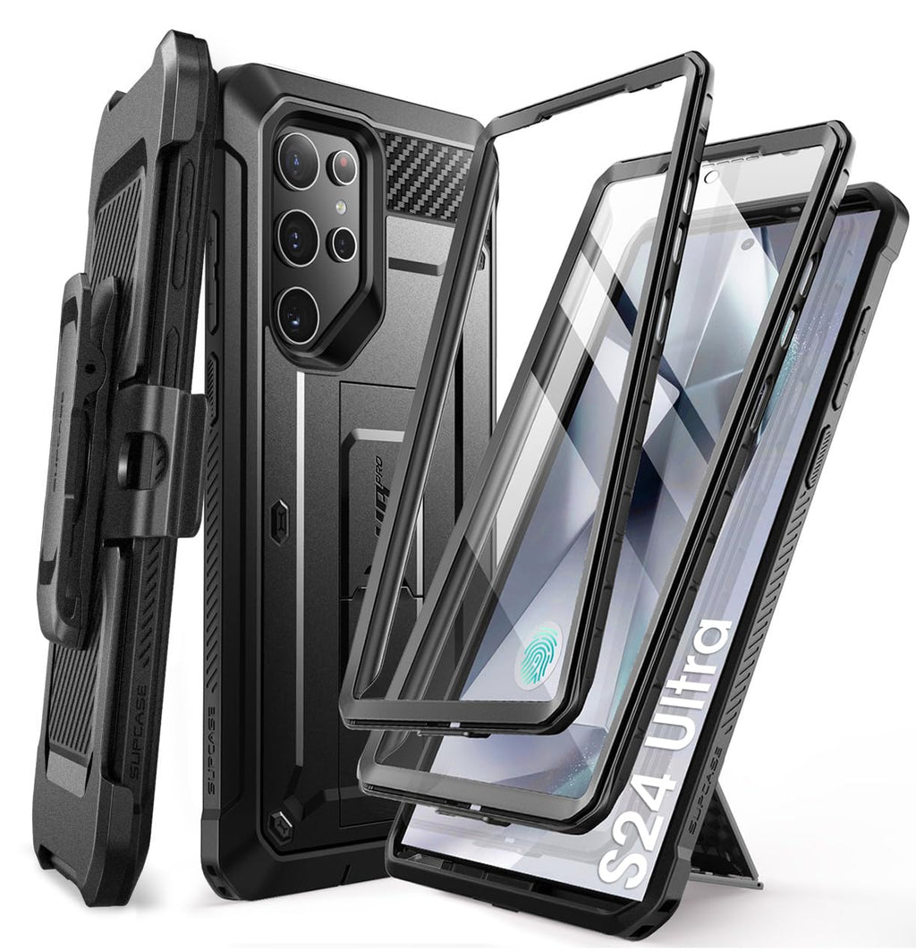 [Australia - AusPower] - SUPCASE UB Pro Case for Samsung Galaxy S24 Ultra, [2 Front Frame] [Military-Grade Protection] Heavy Duty Rugged Case with Built-in Screen Protector & Kickstand & Belt-Clip (Black) Black 