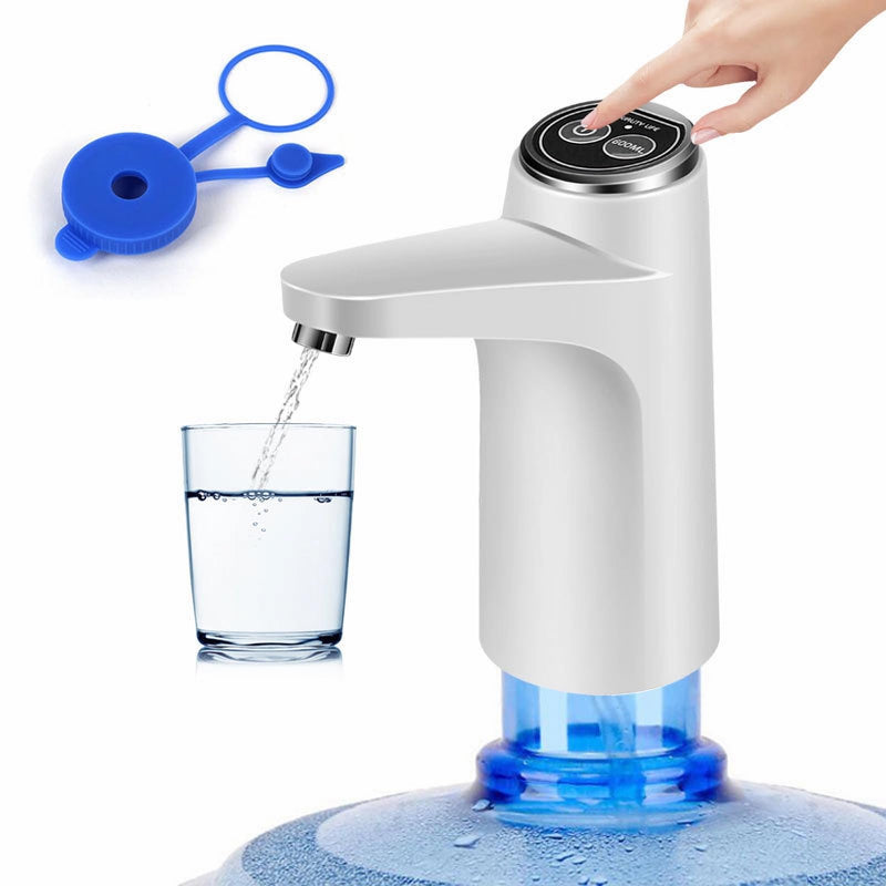 [Australia - AusPower] - HiPiCok Water Dispenser 5 Gallon Electric Water Bottle Pump with Universal Bucket Cap for 3&5 Gallon Bottle Automatic Rechargeable Water Pump, White 
