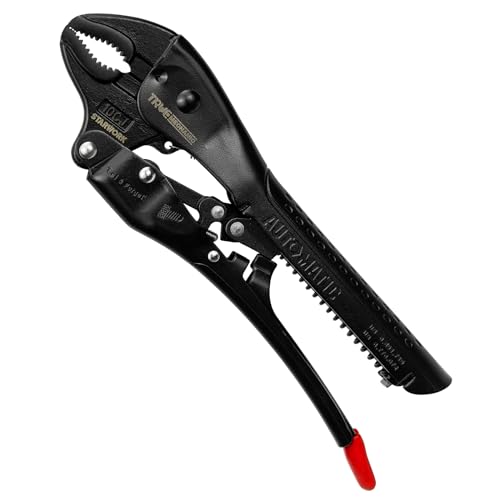 STARWORK TRUE MECHANIC 10-inch automatic curved jaw locking pliers, side view of vise grip tool
