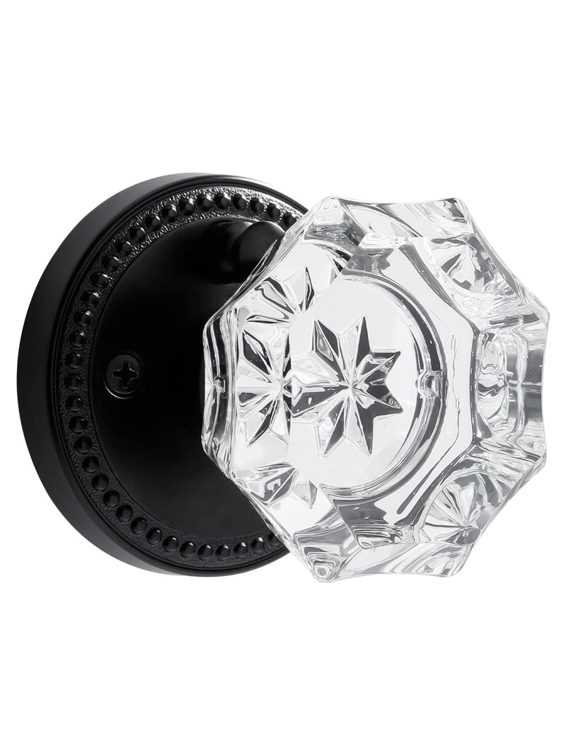 Black Door Knobs Crystal Door Knob Interior Privacy Glass Door Knob for Bedroom and Bathroom,Zinc Alloy Matte Black 1 Pack Black-Privacy