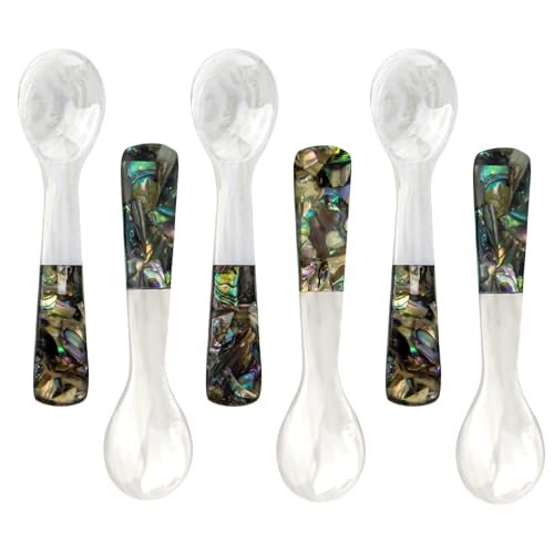 DUEBEL Set of 6 Caviar Spoons of Abalone Handle, 4" Mother of Pearl Spoons for Caviar Serving, Egg Serving, Catering Deroration, Restaurant Tableware