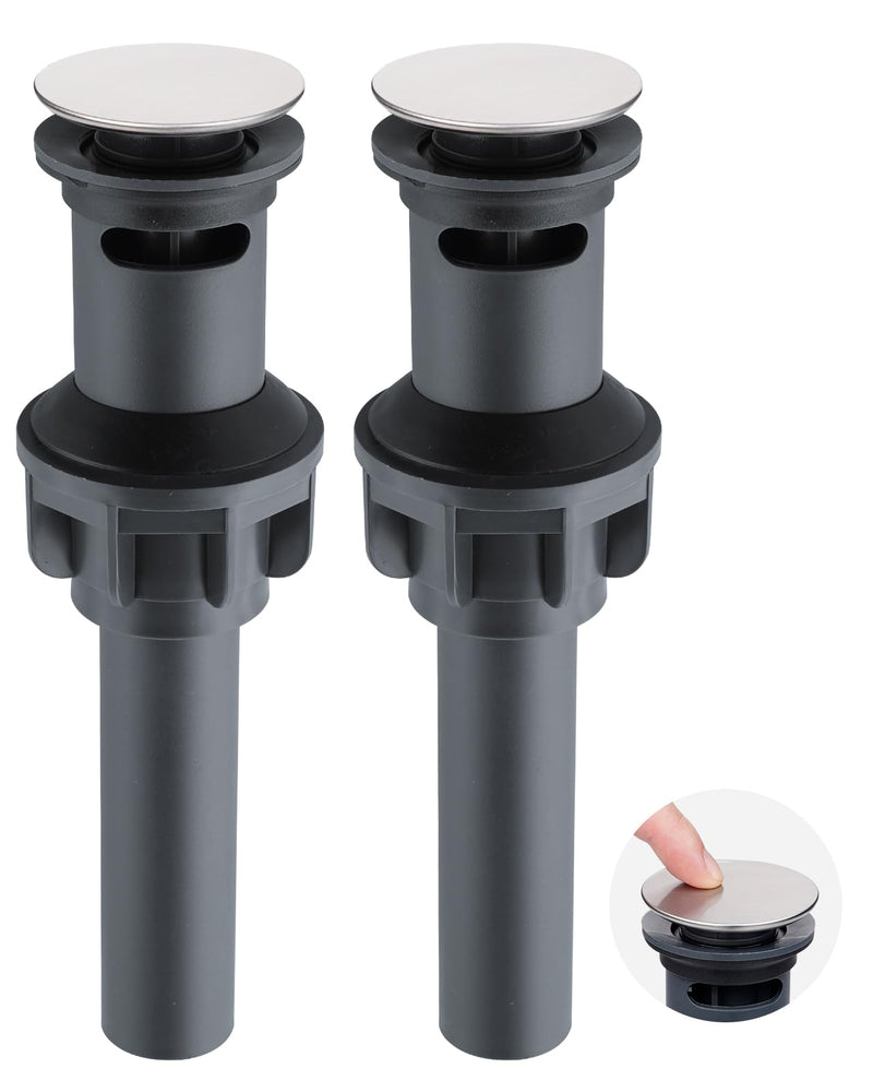 [Australia - AusPower] - Hygie Rinse 2Pack Pop Up Sink Drain with Overflow, Bathroom Sink Stopper for Vessel Sink, Push and Seal Vessel Sink Drainer Stopper, Anti-Clogging Strainer, Brushed Nickel Brushed Nickel Finish 2 