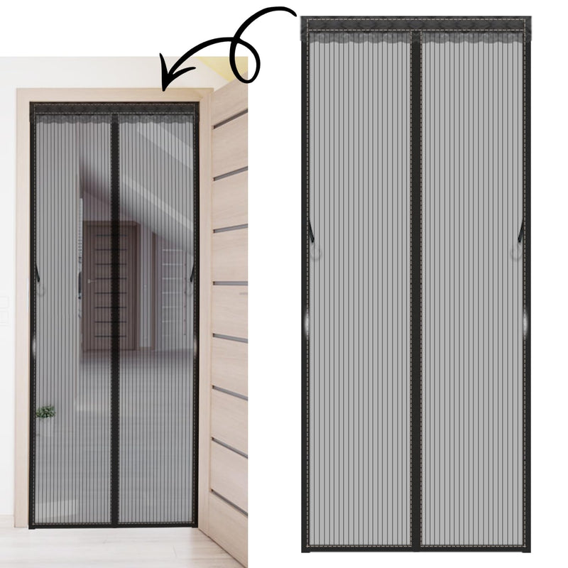 [Australia - AusPower] - Magnetic Screen Door Mesh - Anti- Dust&Keep Bugs Out, No Need for Punching, Self Sealing Mosquito Resistant Stripe Silence Door Curtain with Easy Install Accessories,Pet Friendly 1016 Black 