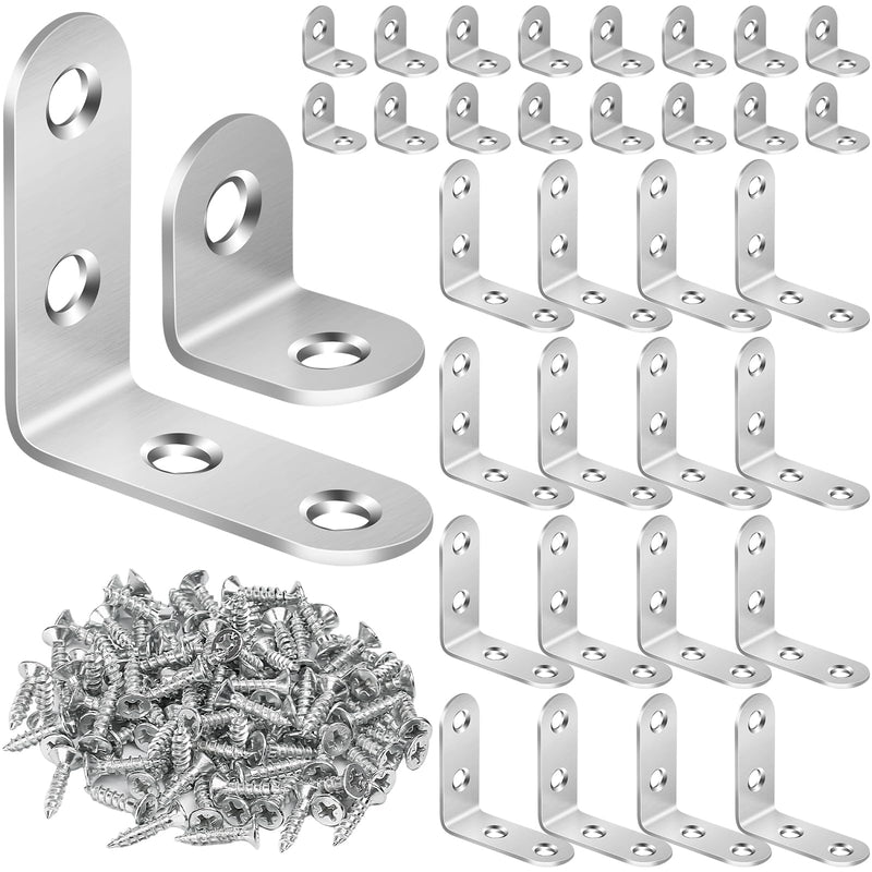 [Australia - AusPower] - MAPVOLUT 32 PCS L Bracket, Heavy Duty L Brackets for Wood Shelves, with 100* Screws, 90 Degree Stainless Steel Corner Angle Bracket Metal Shelf Brackets Corner Cabinet, 16*(1.6x1.6in), 16*(0.8x0.8in) 