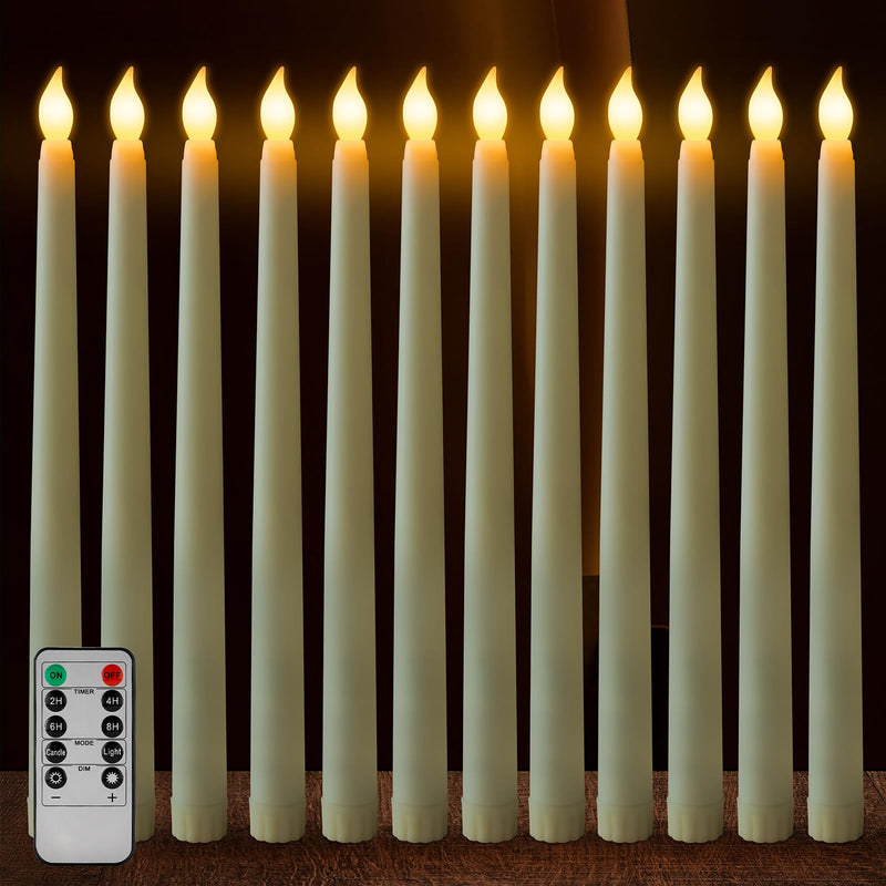 [Australia - AusPower] - Sequpr 12 Pcs Flameless Taper Candles Flickering with Remote Timer, Battery Operated Taper Candles, 11 inches Led Candlesticks for Christmas, Thanksgiving, Church, Wedding Decorations(Ivory) 