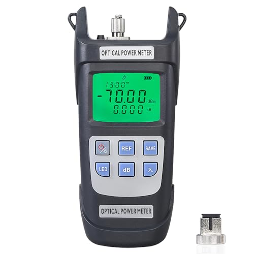Fiber Optic Power Meter, High Precision Fiber Optic Cable Tester -70dBm ~ +10dBm with LED Light, OPM Optical Power Meter with 10 Wavelength Memories (Grey) black