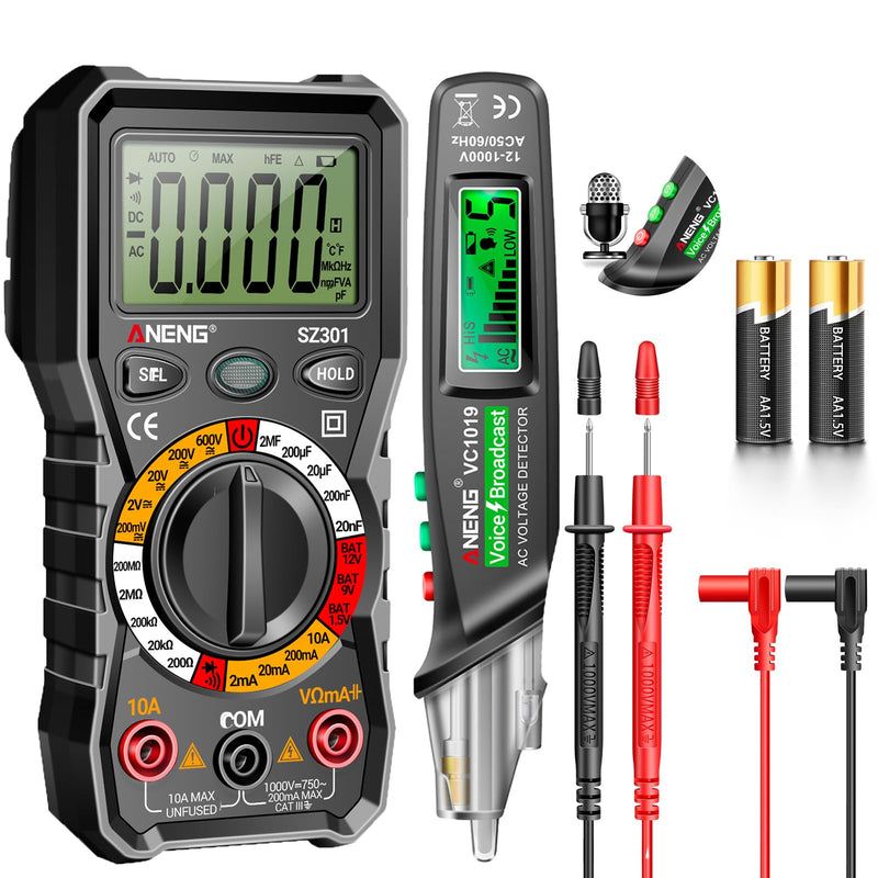 [Australia - AusPower] - ANENG Multimeter Tester,Non Contact Voltage Tester,Amp Ohm Volt Meter,Voice Broadcast Voltage Tester Pen,Measures Current, AC/DC Voltage,Capacitance, Resistance, Continuity Diodes Electrical Tools 