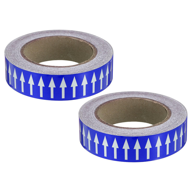 PATIKIL Directional Flow Arrow Tape 1-3/16"x65', 2 Pack Adhesive Pipe Identification Marking Stickers for Pipe Flow Labeling, White on Blue
