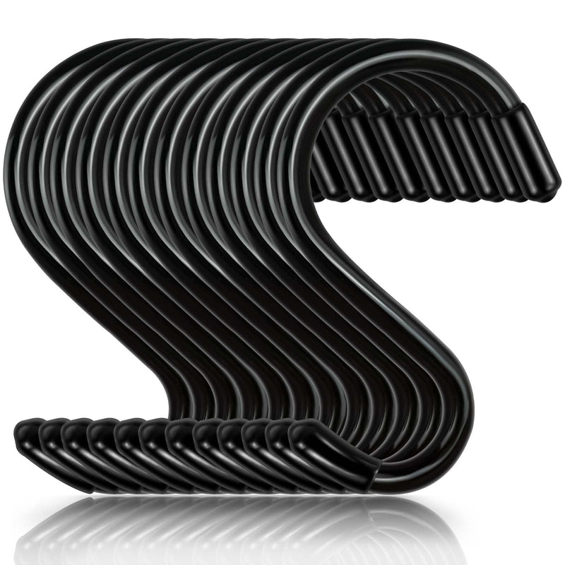 [Australia - AusPower] - 3 Inch 12 Pack Small S Hooks,Heavy Duty S Hooks for Hanging Plants,Vinyl Coated Non Slip S Hooks ,Black S Hooks Pot Rack Closet Hooks for Hanging Plants, Clothes, Kitchen Utensil, Pots, Pans, Bags ? 3 Inch-Black 