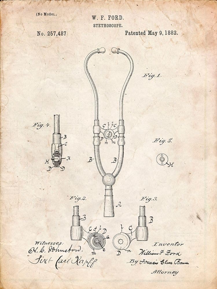 [Australia - AusPower] - PP315-Vintage Parchment Stethoscope Patent Poster Poster Print - Cole Borders (18 x 24) 