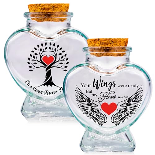 Glass Keepsake Bottles Set of 2, Tree of Life Memorial Holders Tree of Life, Angel wings