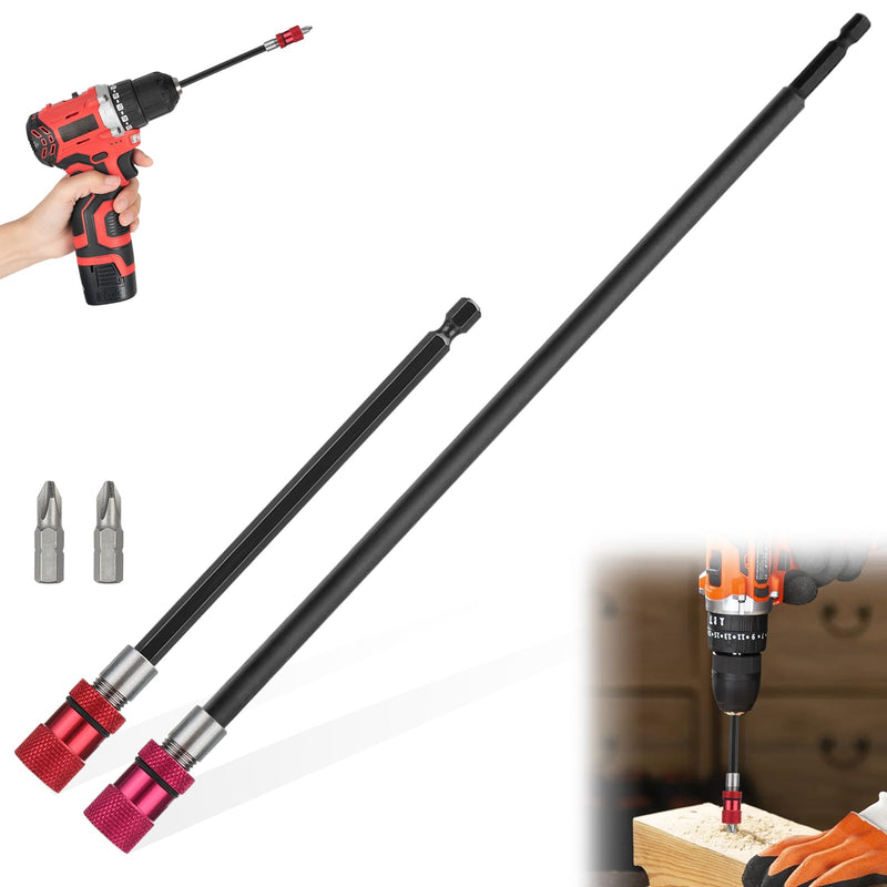 Rierousy 2pcs Magnetic Bit Holder Long 15 cm/30 cm Quick Change Bit Holder 1/4 Inch Hex Shank Extension Magnetic for Drills Impact Wrench
