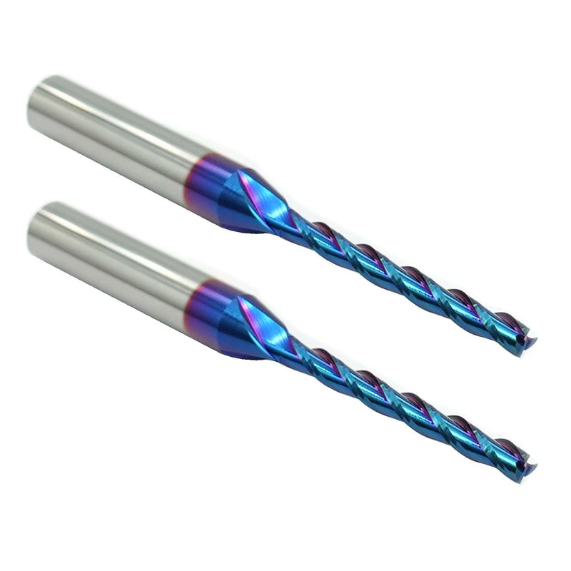 2 PCS CNC Router Bit 3 Flutes 1/8 inch Cutting Dia 1/4 inch Shank Extra Long Spiral CNC Router Bits Solid Carbide End Mill with NACO Coating for Wood Cut Carving 2
