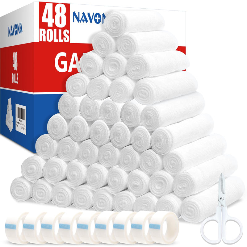 [Australia - AusPower] - 48 Pack Gauze Rolls Bandages, 4 in x 4.1 Yards, Individually Wrapped Breathable Rolled Gauze, Mummy Wraps, Premium First Aid Supplies & Medical Supplies for Wounds Pack of 48 