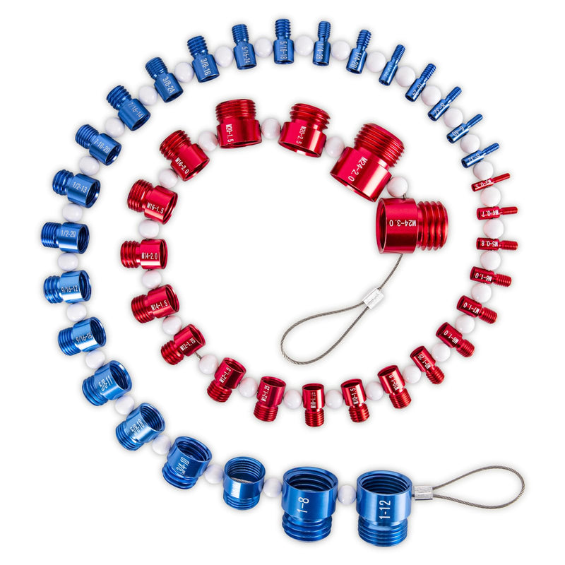 [Australia - AusPower] - ASDFGHT Nut and Bolt Thread Checker - SAE and Metric Size Identifier - (44 Gauges) Aluminum Nut Bolt Measurement Tool Red & Blue 44 specifications 