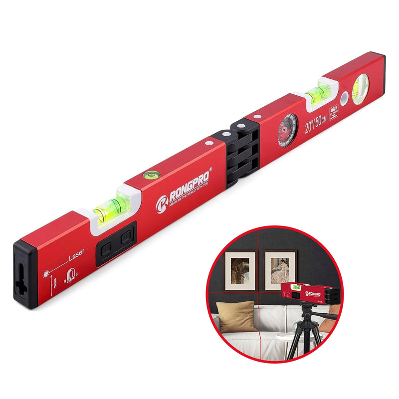 [Australia - AusPower] - 20Inch Foldable Magnetic Level-with 30Ft Laser Leveling Line and 90°/180°Bubbles,Multi-function Leveler Tool for Woodworking,Picture Hanging,Home Renovation and Construction 