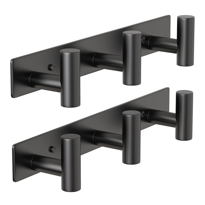 [Australia - AusPower] - PMMASTO Coat Rack Wall Mounted, 3 "T Shaped Wall Hooks for Hanging, Heavy Duty Stainless Steel Coat Hook Rail for Hat Towel Robes in Bathroom Kitchen Mudroom Entryway (Black, 2PC) Black 3 "T" Hooks, 2PACK 