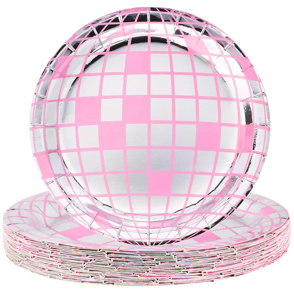 [Australia - AusPower] - AEXHOT 25PCS Disco Ball Paper Plates, Disposable Disco Plates Dessert Plates Disco Party Decorations, for 70s Groovy Party, Wedding Bachelorette Last Disco Birthday Party Picnic (7", Pink) 