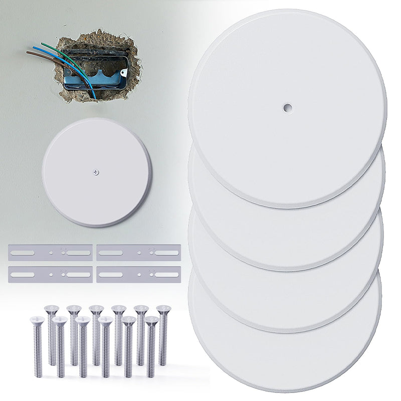 [Australia - AusPower] - Wuno Shop 4 Pcs Ceiling Cover Plate with Center Holeï¼Œ5 inch Round Outlet Covers Plate For Electrical Box, Metal Blank Cleanout Cover Plate for Smoke Detector,Wall Light Hole -White 5 inch Ceiling Plate Cover with Center hole 
