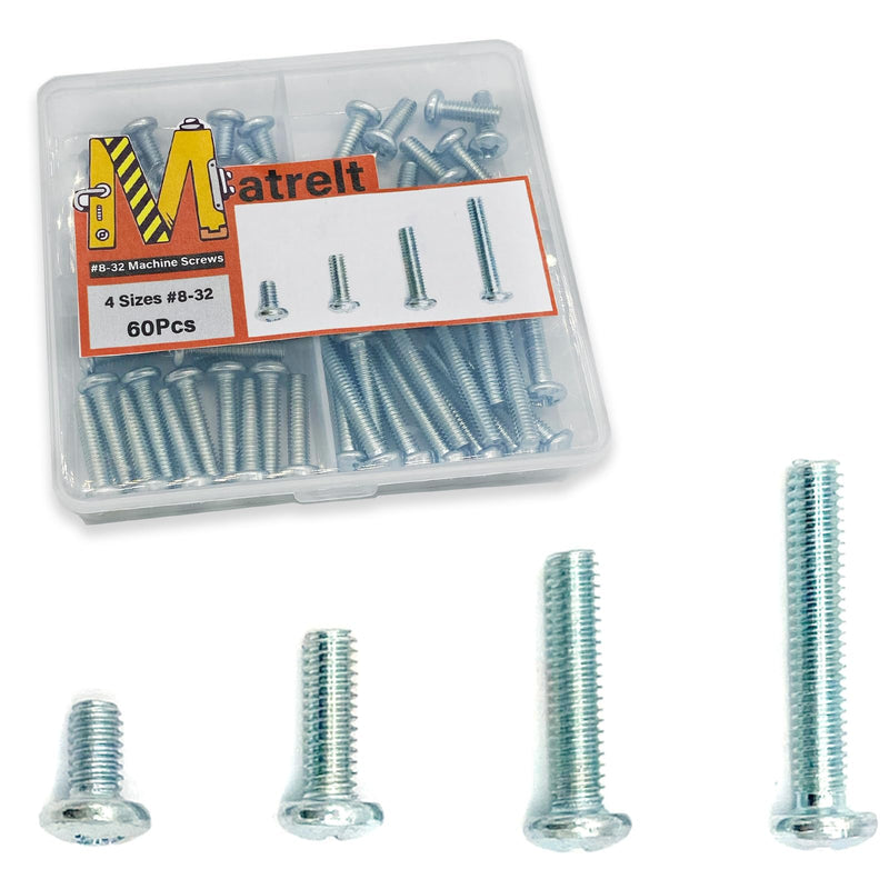 [Australia - AusPower] - 60 Pcs 4 Sizes #8-32 Machine Screws Knob Screws Cabinet Screws Electricians Screws, Carbon Steel Zinc-Plated Phillips Pan Head Machine Screws Assortment Kit #8-32-4Size-60P 